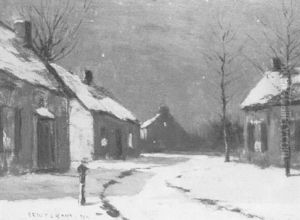 Village Street On A Winter Evening by Bruce Crane