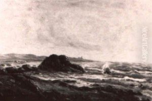 Coastal Scene With Lighthouse In Distance by Frederick E. Crane
