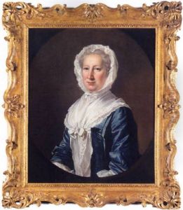 Portrait Of Catherine Fleming, Lady Leicester, Wearing A Blue Dress And White Bonnet And Shawl
