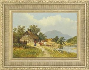 Figures By A Ruined Castle (+ A Milkmaid At A Barn; Pair) by James Hall Cranstoun