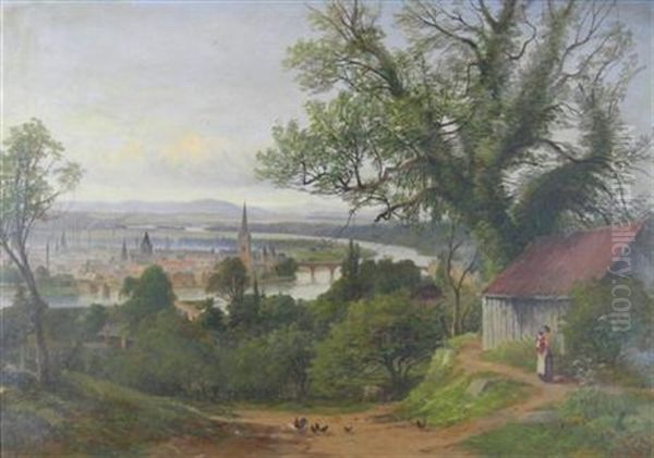 Perth Seen From A Distance With A Cottage And Figures In The Foreground - view 1