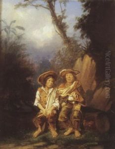 Deux Hommes Assis Sur Un Tronc D'arbre, Amerique Du Sud by Louis Amable Crapelet