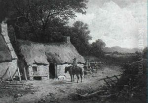 A Horseman And His Dog Halting By A Cottage by Edmund Thornton Crawford