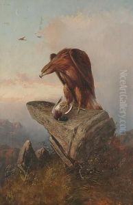 An Eagle And Its Prey On A Rock