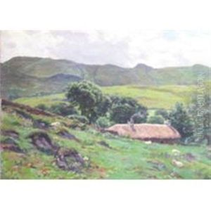 Sheep Grazing Near The Cottage by Robert Cree Crawford