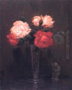 Red And White Roses In A Vase by Robert Cree Crawford