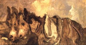 Two Donkeys On The Sands, Tangiers by Joseph Crawhall