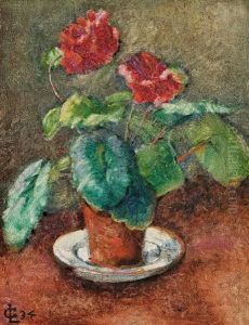 Stillleben Mit Roten Blumen by Lionel Townsend Crawshaw