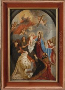 Vierge A L"enfant Veneree Par Des Saints Et Entouree D"anges by Caspar de Crayer