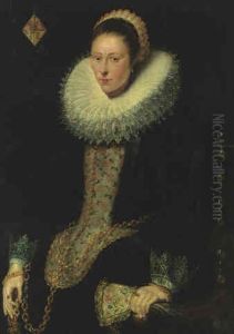 Portrait Of A Lady Of The Pelfrom Family, Three-quarter Length, In A Black Dress, Holding A Chain by Caspar de Crayer