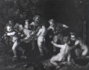 Cherubs Frolicking In A Flowered Grove