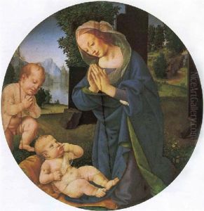 L'adorazione Del Bambino, Con L'annuncio Ai Pastori by Lorenzo Di Credi