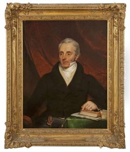 A Portrait Of Arthur Guinness Ii, Half Length, Seated Wearing A Black Coat And White Stock, His Hand Resting On A Book And Papers