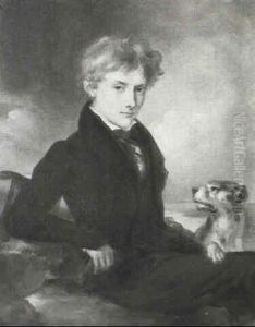Portrait Of A Young Gentleman, Seated Three Quarter Length With His Dog, In A Coastal Landscape by Martin Cregan