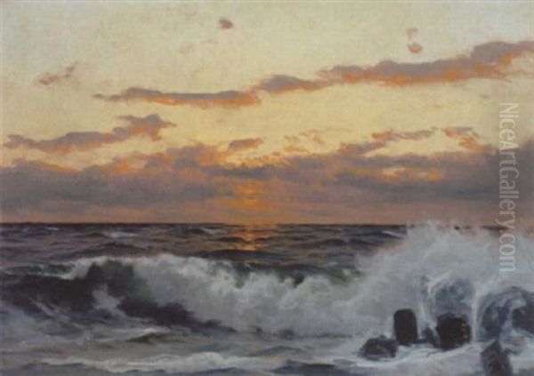 Solnedgang Over Havet I Forgrunden Brydes Bolgerne - view 1