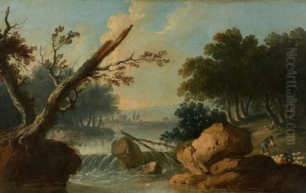 Bergers Et Personnages Sur Une Barque Dans Des Paysages Fluviaux - view 1
