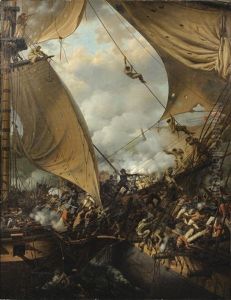 Scene D'abordage, Probablement Le Combat De La Bayonnaise Contre L'embuscade by Louis-Philippe Crepin