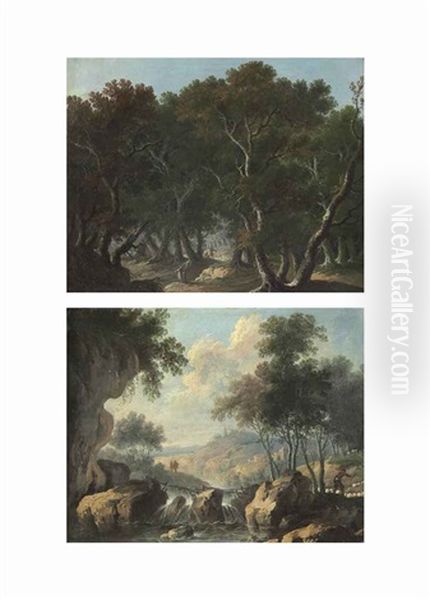 Travelers In A Wooded Landscape (+ Travelers And A Shepherd In A River Landscape; Pair) - view 1