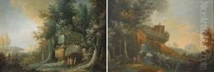 Chasseurs Pres D'une Cascade (+ Bergers Pres D'un Tombeau En Fo[ ]ret; Pair)