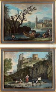 Lavandieres Devant Une Forteresse (+ Pecheurs Pres D'une Eglise; Pair) Lavandieres Devant Une Forteresse (+ Pecheurs Pres D'une Eglise; Pair)