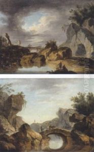 Gebirgige Fluslandschaft Mit Hirten Und Reisenden by Louis-Philippe Crepin