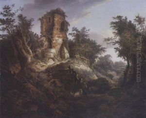 Paysage Boise Et Accidente Agremente De Ruines Avec Berger Et Troupeau by Louis-Philippe Crepin