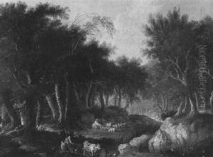 Repos De Bergers Et De Leur Troupeau Dans Une Clairiere