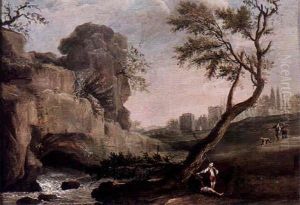 Paysage A La Cascade Et Au Grand Arbre by Louis-Philippe Crepin