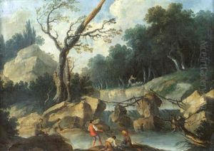 Pecheurs Ramassant Leur Filet Dans La Riviere by Louis-Philippe Crepin