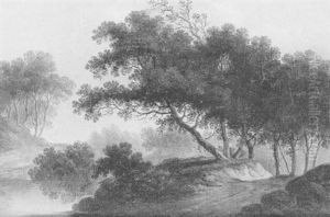 Paysage Boise Avec Une Riviere by Louis-Philippe Crepin