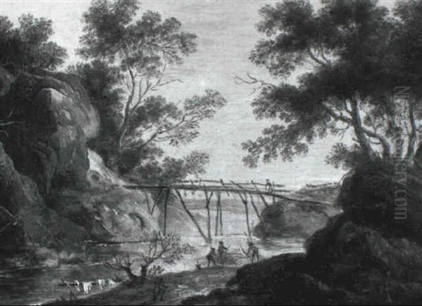 Paysage A La Riviere Anime De Promeneurs - view 1
