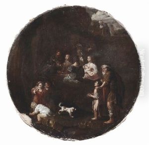 Scena Di Genere Con Personaggi E Cane by Francesco Crespi