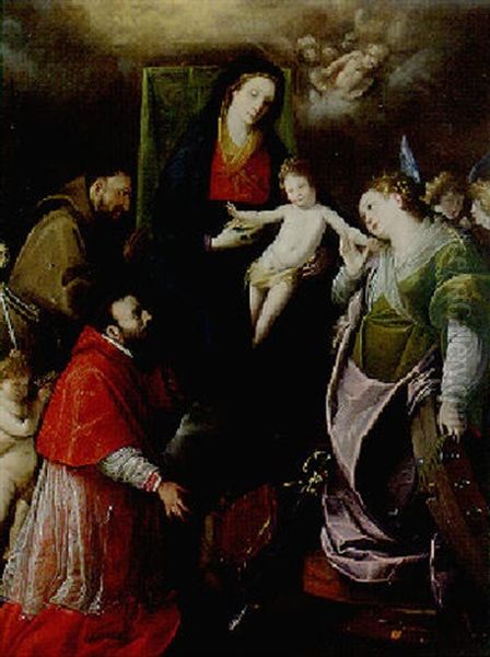 The Madonna And Child With Saints Catherine, Francis And Charles Borromeo by Giovanni Battista Crespi (il Cerano)