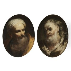 Study Of A Bearded Man, Head And Shoulders, Wearing A Turban And Looking Right (+ Study Of An Elderly Bearded Man, Head And Shoulders, Looking Left, Smaller; Pair) by Giuseppe Maria Crespi