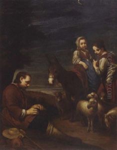 A Shepherd, Shepherdess And Child With A Flock Of Sheep by Giuseppe Maria Crespi