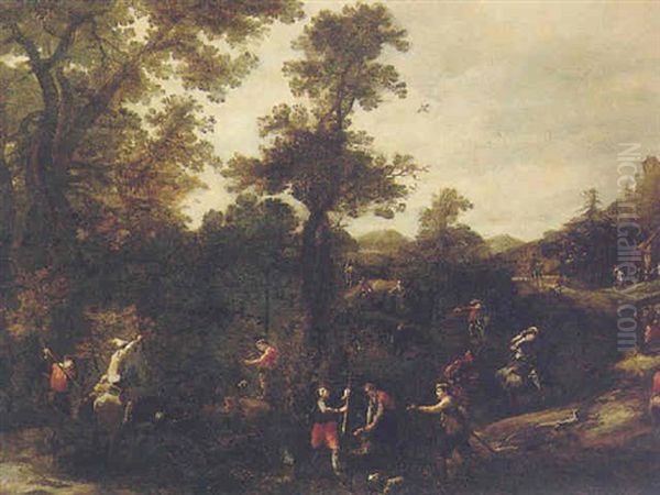 A Wooded Landscape With A Boar Hunt - view 1