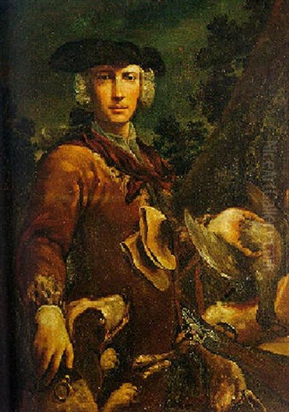 Portrait Of A Huntsman With His Dog And Game, In A Landscape - view 1