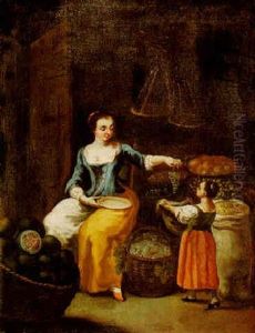 A Kitchen Interior With A Mother And Child by Giuseppe Maria Crespi