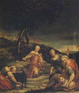 Four Shepherdesses In A Landscape by Giuseppe Maria Crespi
