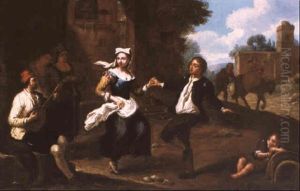 Landscape With Peasants Dancing To A Mandolin by Giuseppe Maria Crespi