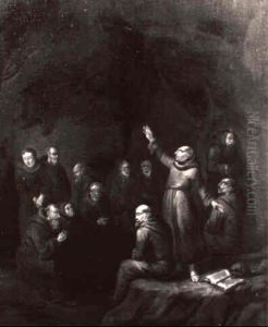 Monche In Einer Felsgrotte by Giuseppe Maria Crespi