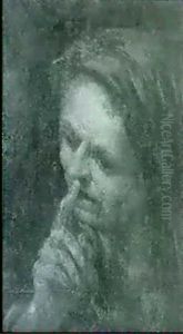 Study Of And Old Woman With Her Finger To Her Lips