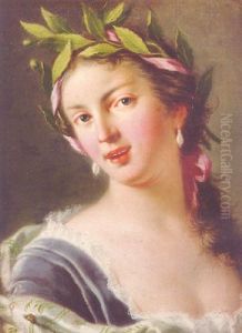 Portrait Of A Lady In A Blue Dress, Crowned With A Laurel Wreath