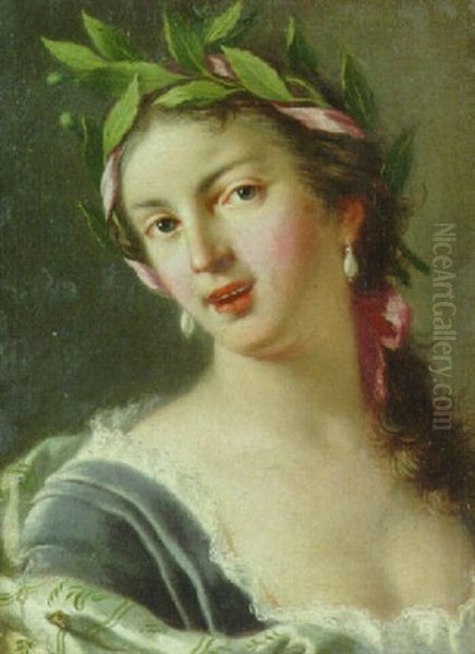 Portrait Of A Lady, Bust-length, In A Blue Dress, Crowned With A Laurel Wreath - view 1