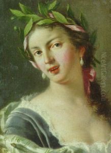 Portrait Of A Lady, Bust-length, In A Blue Dress, Crowned With A Laurel Wreath