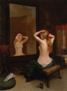 A Young Beauty Attending To Her Hair by Albert Cresswell