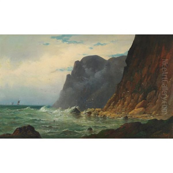 Sailing Vessels Off A Rocky Coastline - view 1