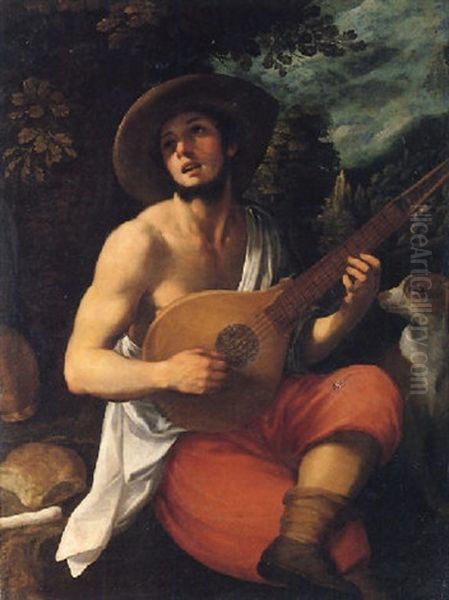 Portrait Of A Young Man, Playing A Cittern, A Landscape Beyond - view 1
