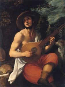 Portrait Of A Young Man, Playing A Cittern, A Landscape Beyond