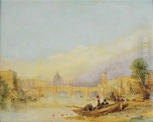 View Of The River Thames, View Of London Bridge And St. Paul's by Thomas Creswick